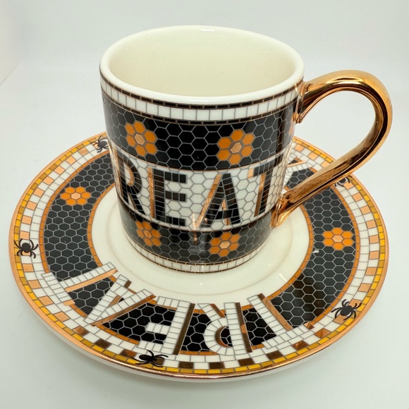 Anthropologie The Bistro Tile Stoneware Espresso Mug Cup & Saucer - Picture 3 of 10